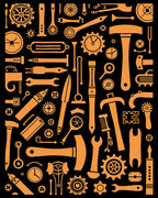 Industrial Wood Grain Tool Collage Rug