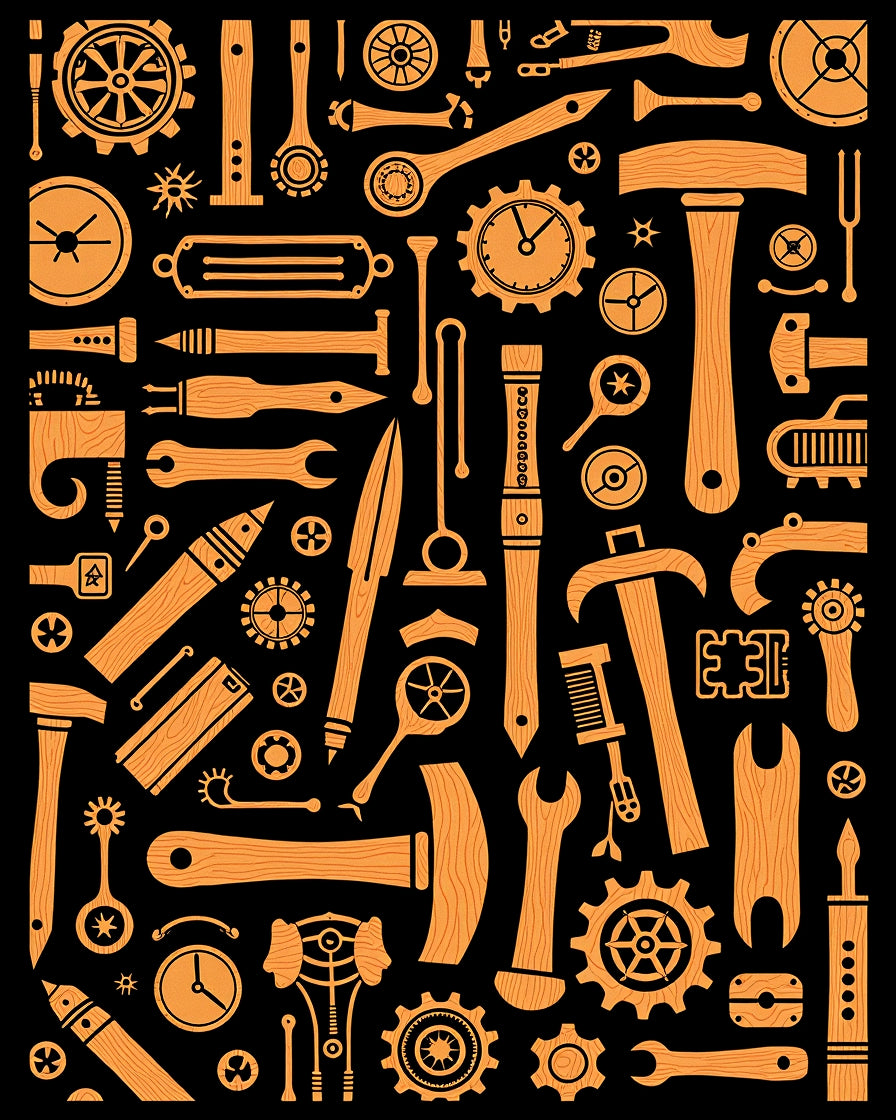 Industrial Wood Grain Tool Collage Rug