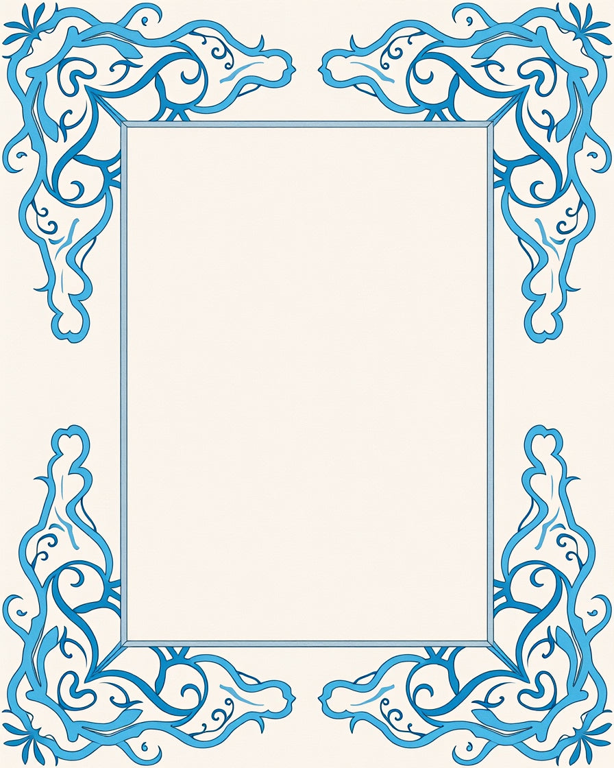 Blue Swirls Ornamental Frame Design Rug