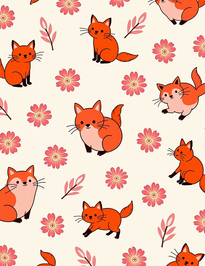 Cute Fox Flower Pattern Design Rug
