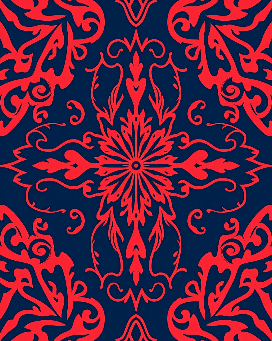 Bold Red Floral Damask Pattern Rug