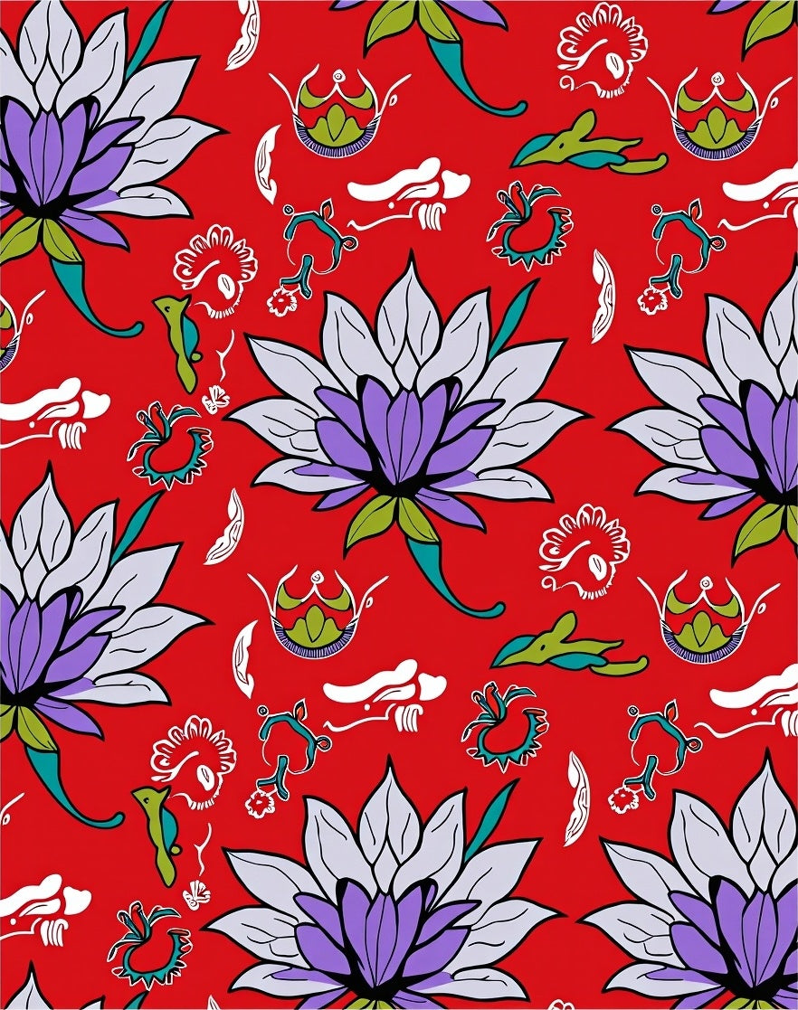 Vibrant Red Floral Pattern Rug