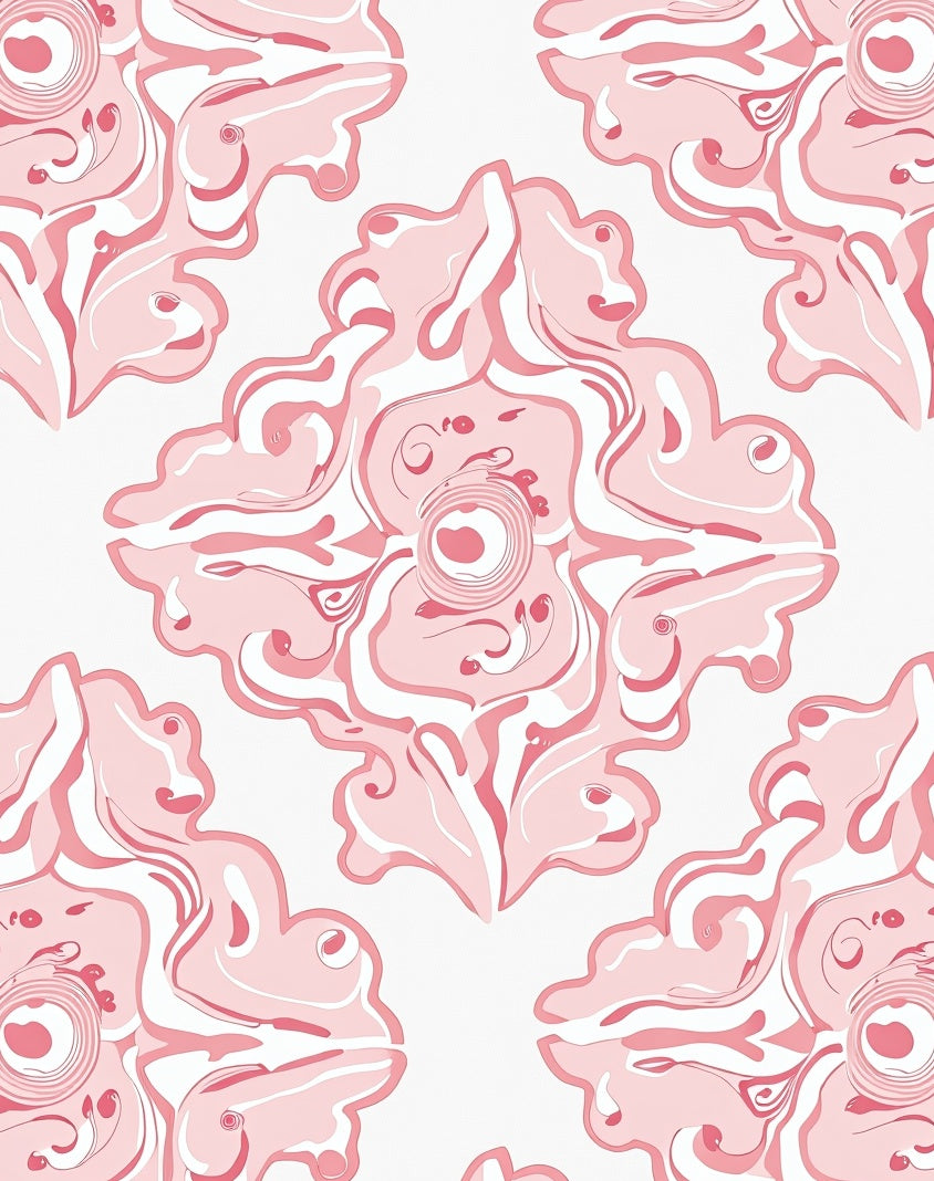Pink Swirls Contemporary Floral Pattern Rug