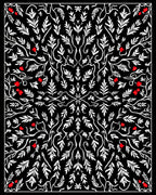 Black White Red Floral Vine Medallion Rug