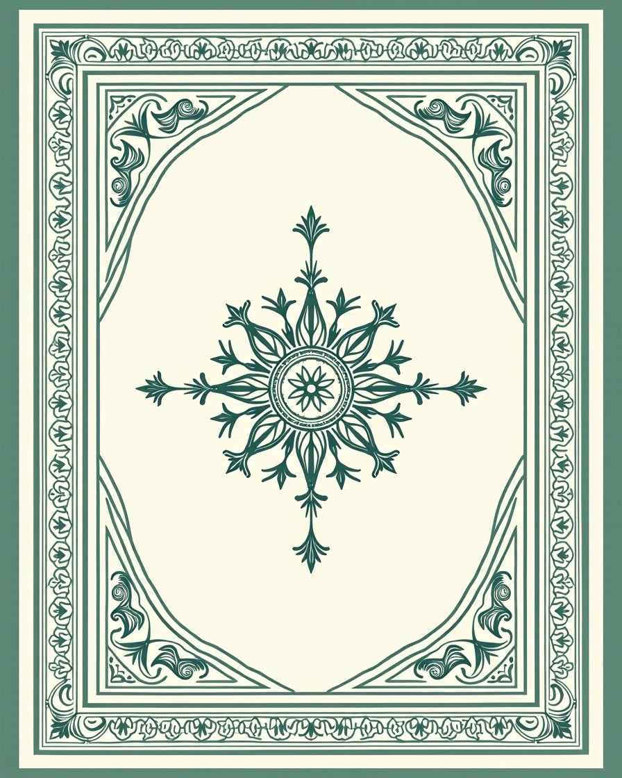 Ornate Floral Medallion Teal Border Rug