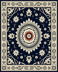Dark Blue Ivory Floral Mandala Medallion Rug