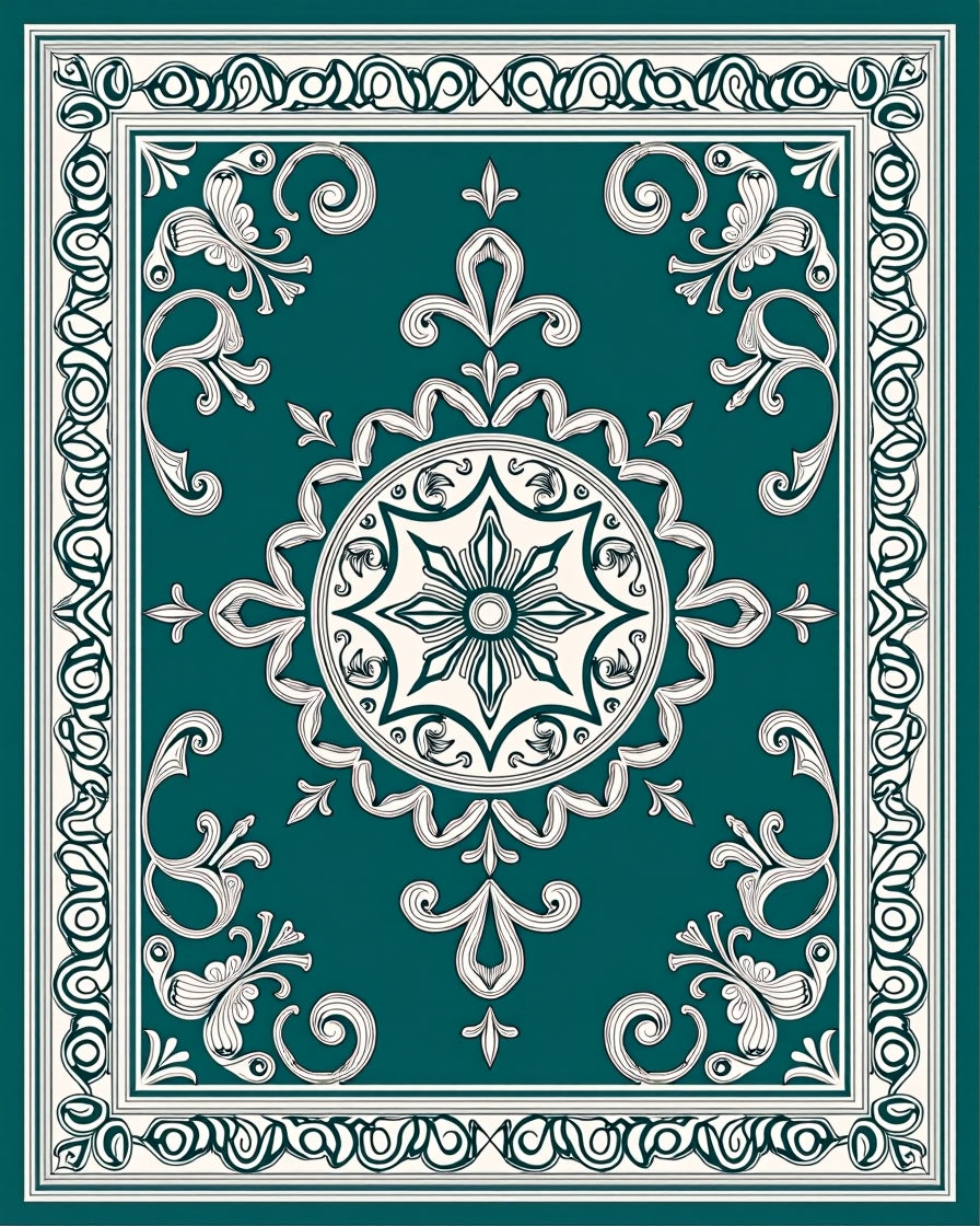 Classic Teal Floral Medallion Design Rug