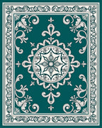 Classic Teal Floral Medallion Design Rug