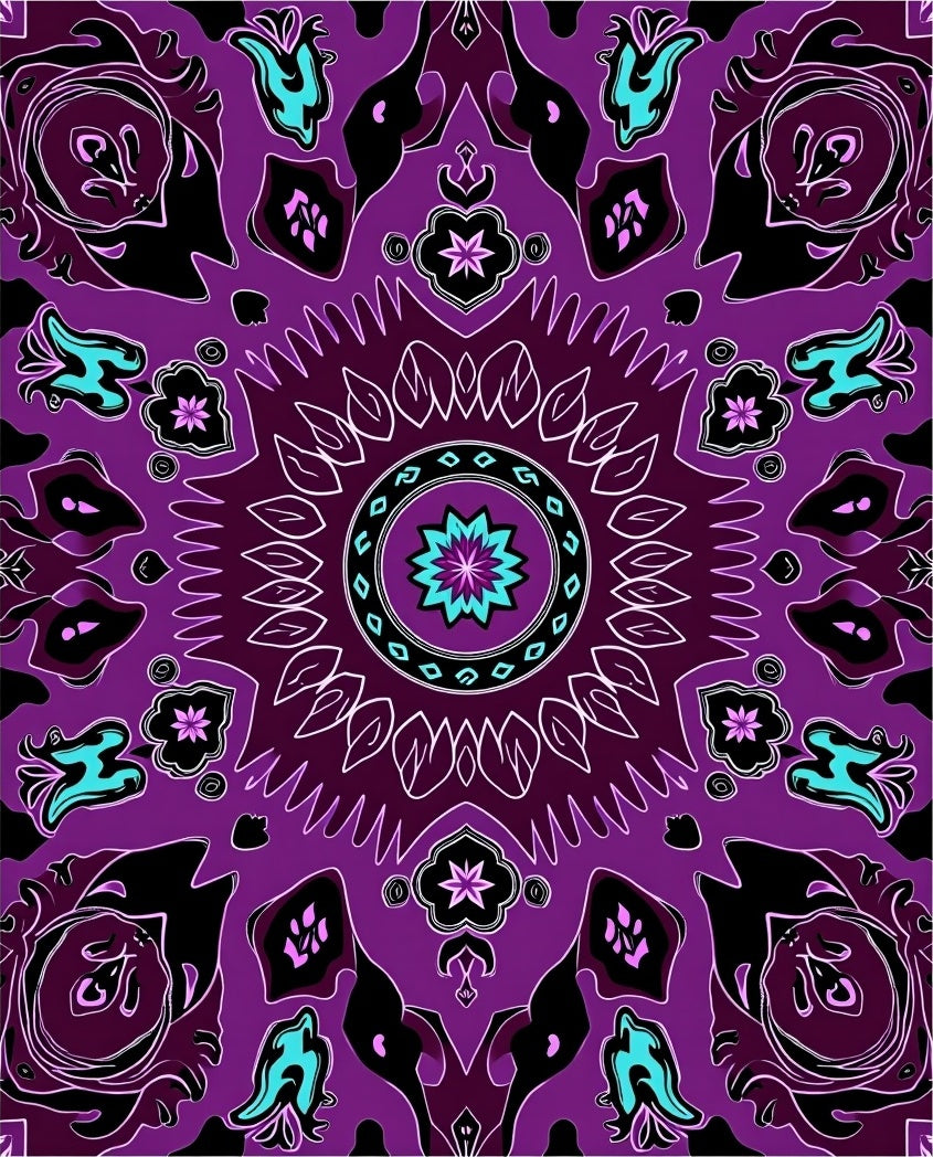Vibrant Purple Abstract Floral Pattern Rug