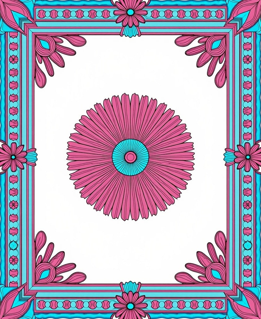 Bold Floral Frame Geometric Pattern Rug