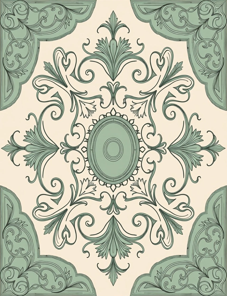 Vintage Floral Scrollwork Pattern Design Rug
