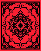 Red Black Ornate Floral Filigree Design Rug