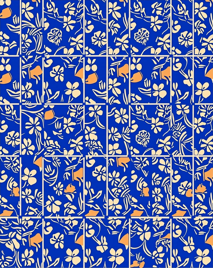 Blue Floral Cream Orange Fields Rug