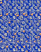 Blue Floral Cream Orange Fields Rug