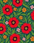 Bold Floral Pattern With Red Poppies Rug