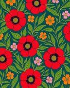 Bold Floral Pattern With Red Poppies Rug