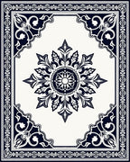 Ornate Floral Medallion Border Design Rug