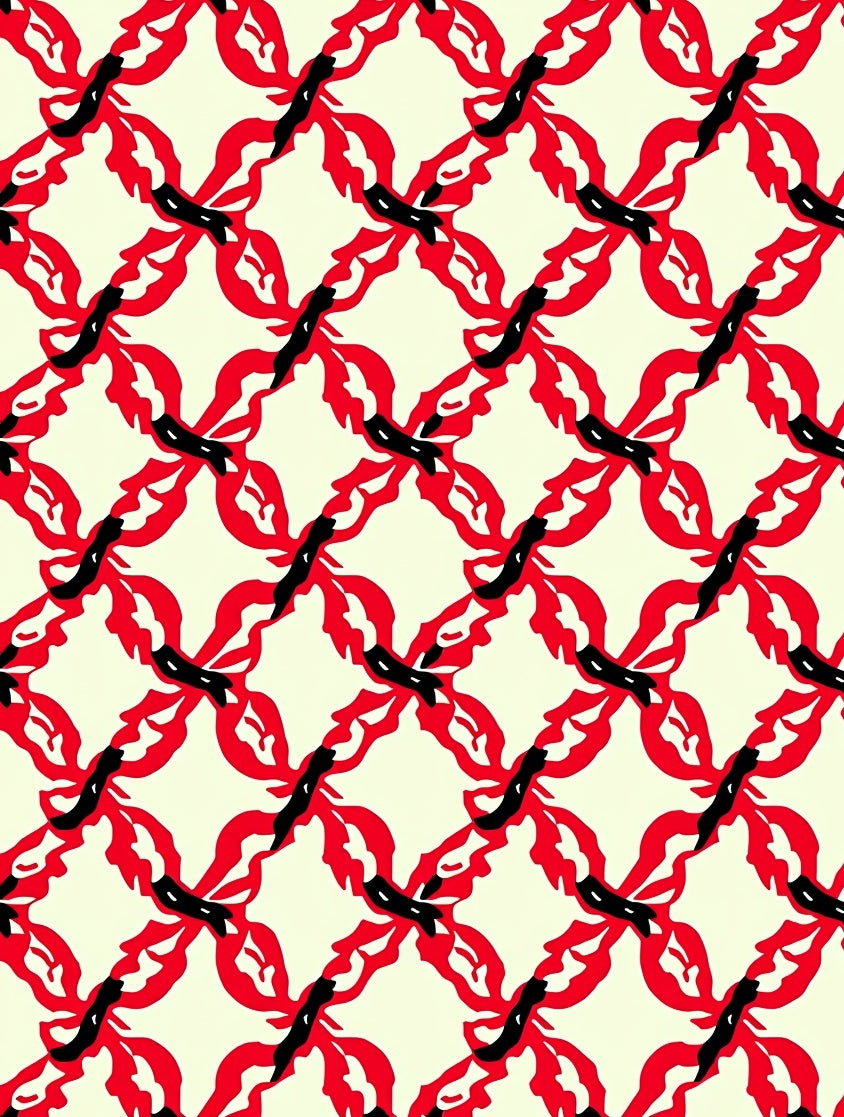 Abstract Red Black Floral Pattern Rug