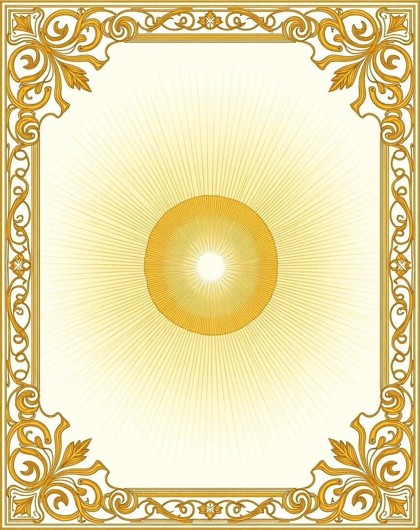 Golden Sunburst Ornate Scrollwork Rug