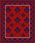Bold Blue Floral Border Red Rug