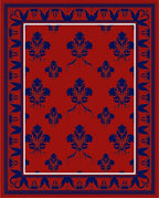 Bold Blue Floral Border Red Rug