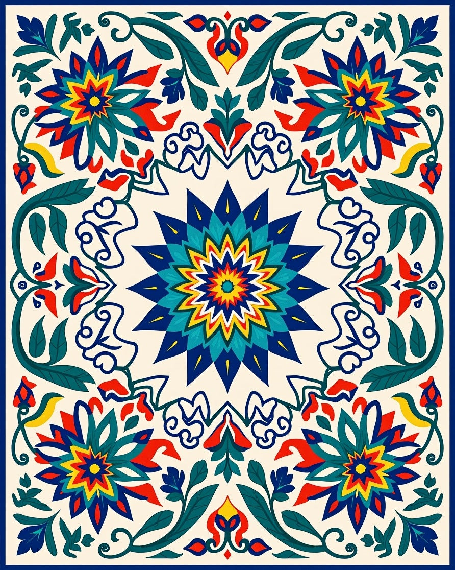 Vibrant Floral Starburst Pattern Rug