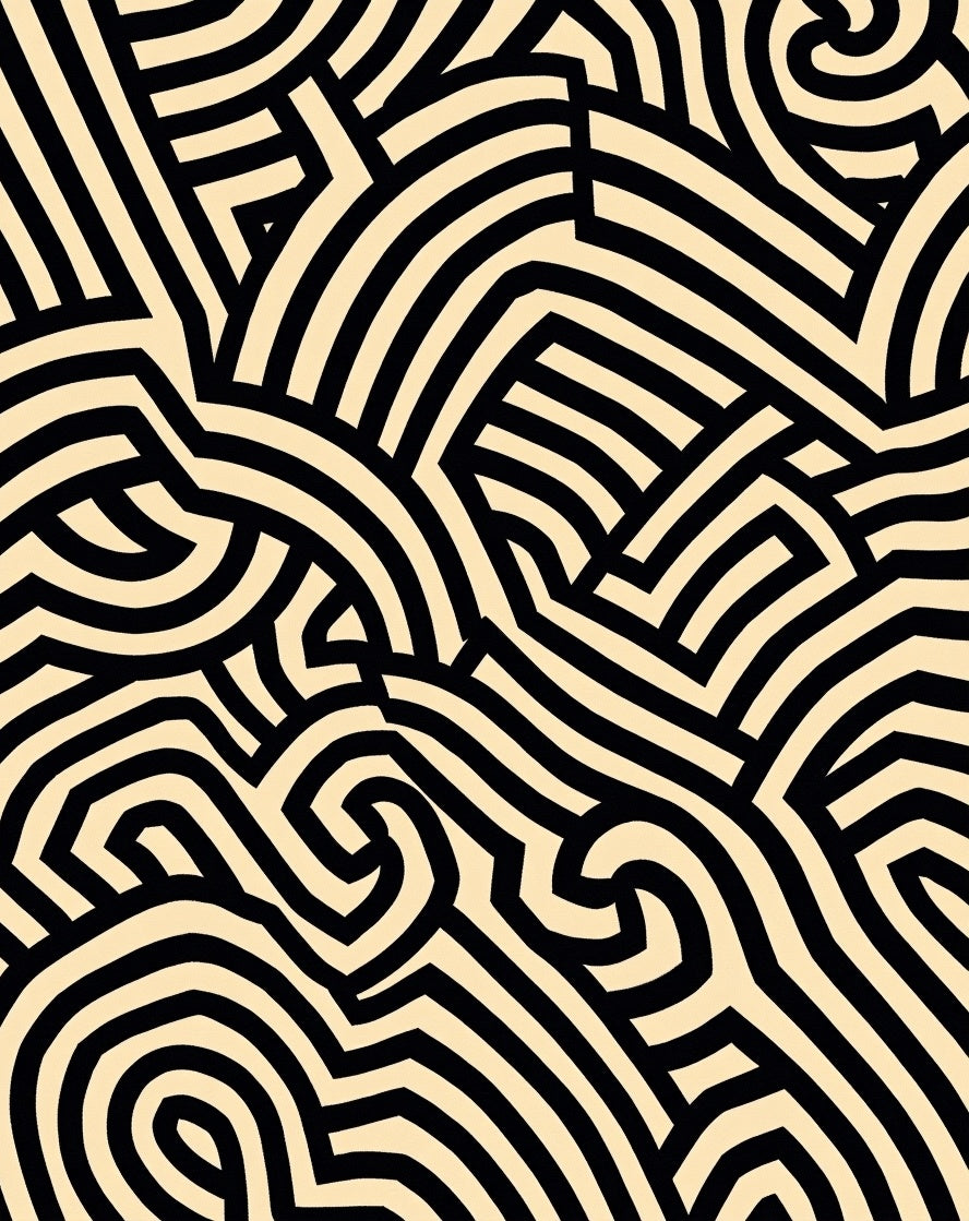 Black Cream Abstract Intertwined Pattern Rug