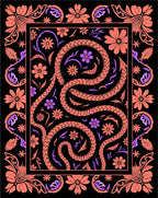 Coral Snake And Floral Pattern Rug