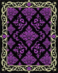 Black Purple Floral Damask Border Rug