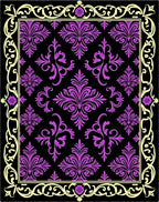 Black Purple Floral Damask Border Rug