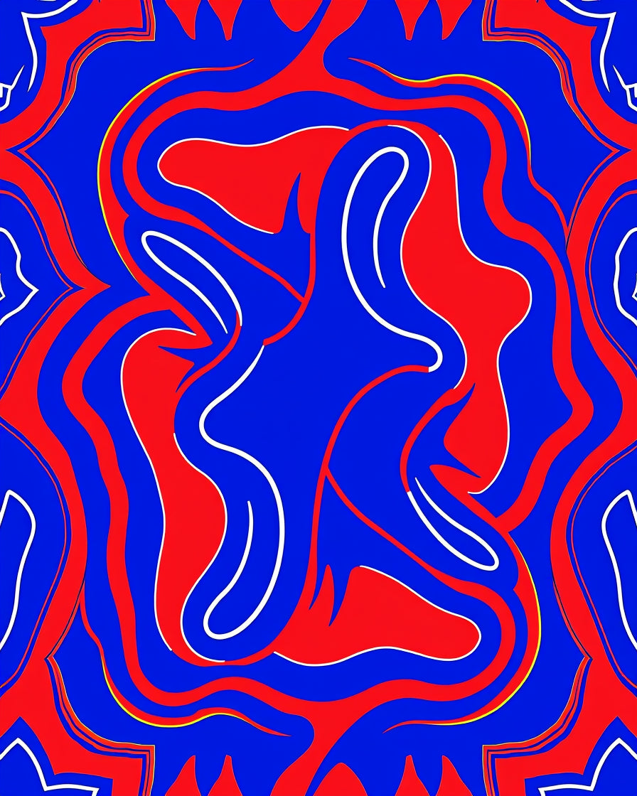 Vibrant Blue Red Abstract Flow Pattern Rug