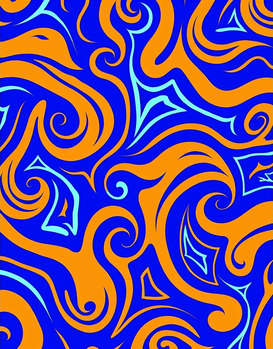 Bold Blue Orange Swirl Pattern Rug