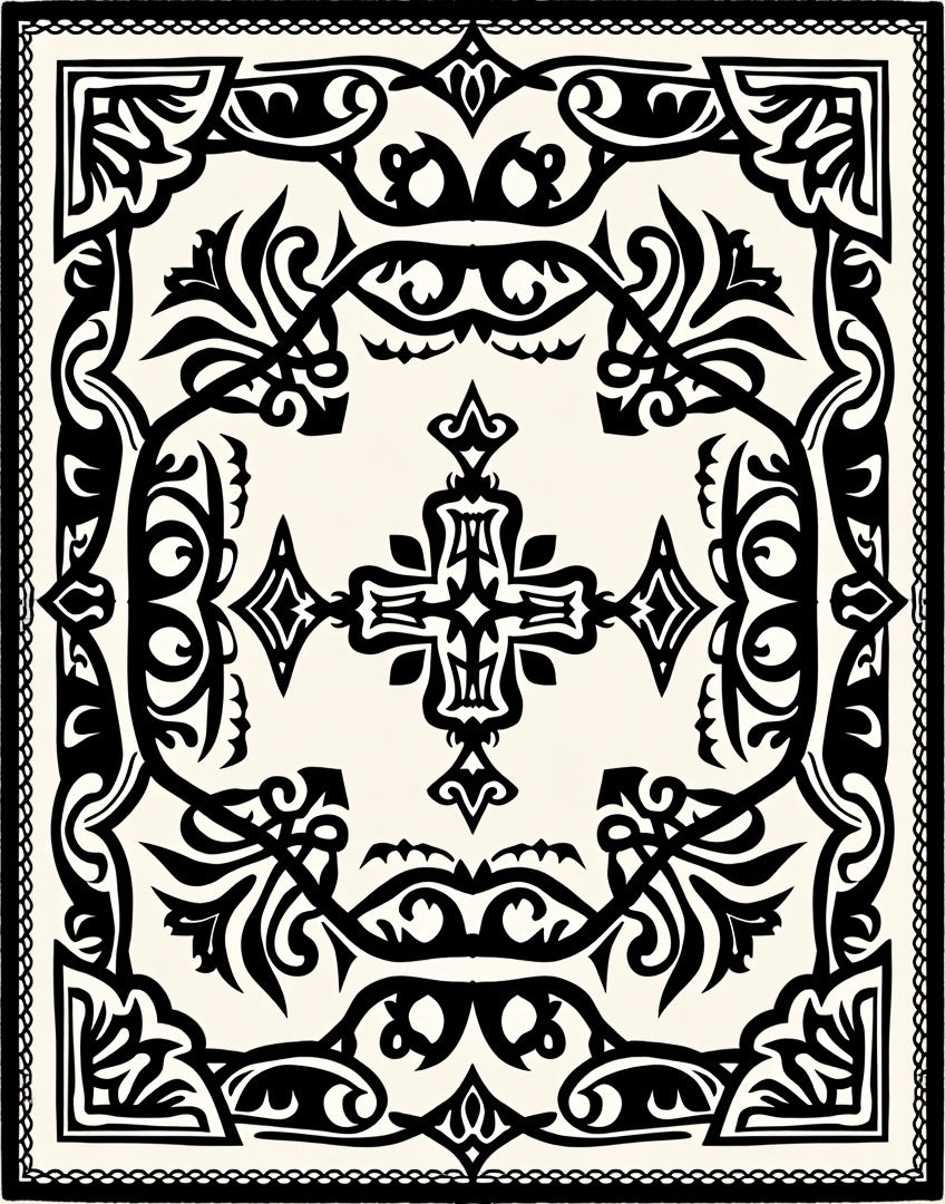 Classic Black White Ornamental Design Rug