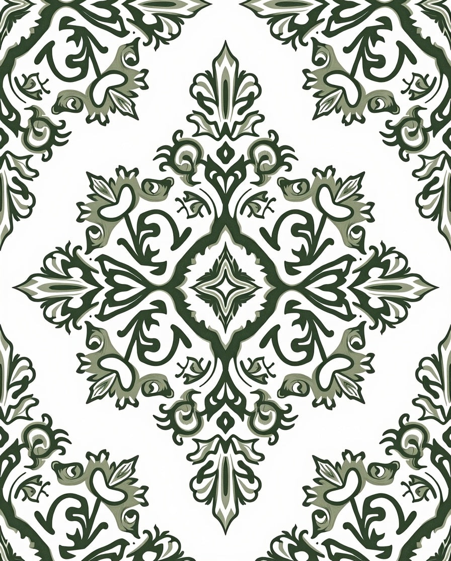 Classic Damask Floral Scroll Pattern Rug