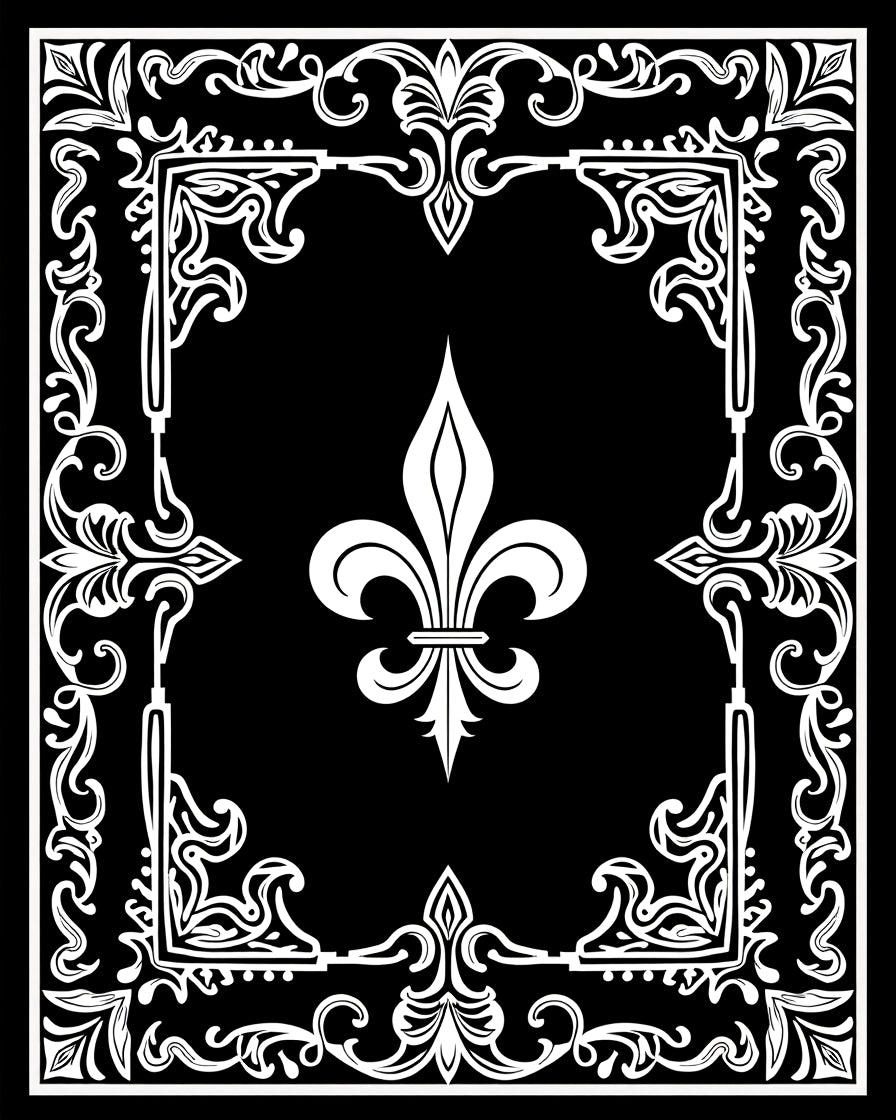 Ornate Fleur De Lis Black White Pattern Rug