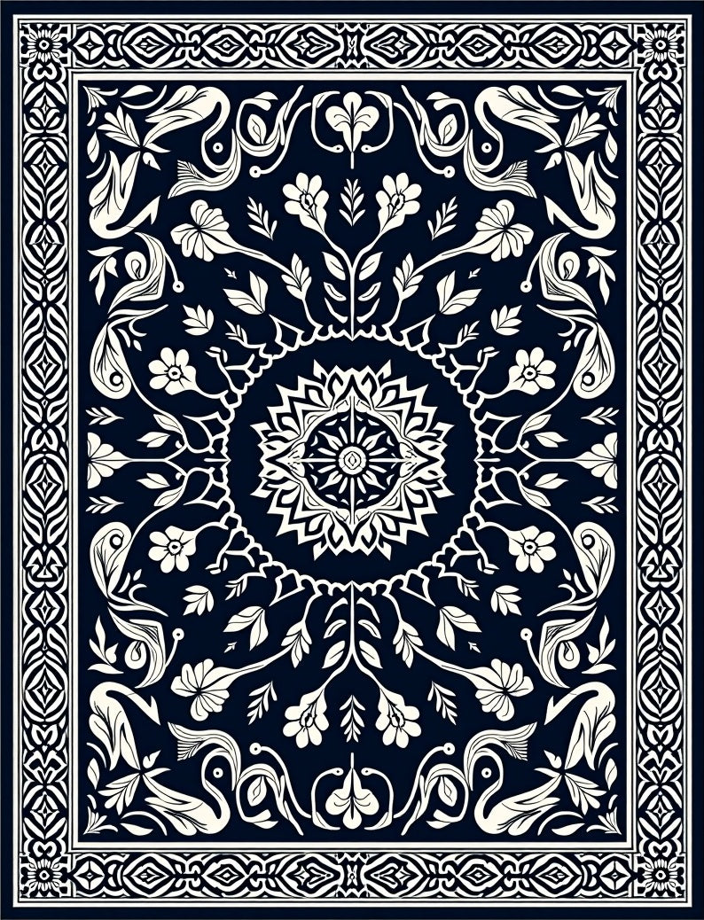 Classic Intricate Floral Swan Pattern Rug