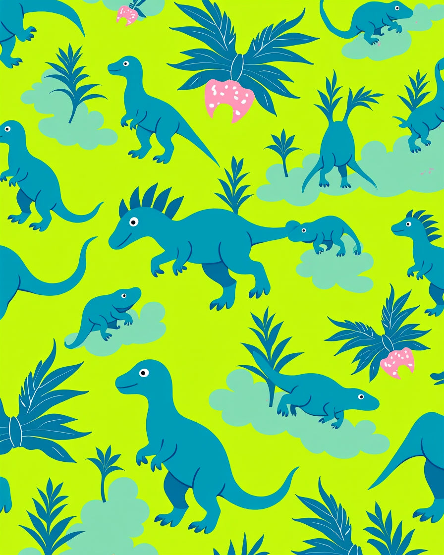 Cute Teal Dinosaur Tropical Pattern Rug