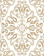 Ecru Tan Scrollwork Damask Rug
