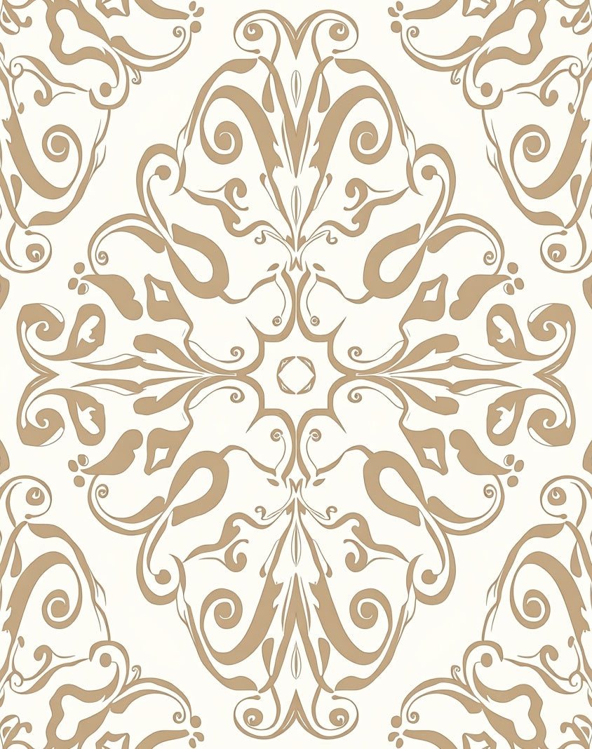 Ecru Tan Scrollwork Damask Rug
