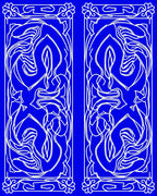 Ornate Blue White Flourish Pattern Rug