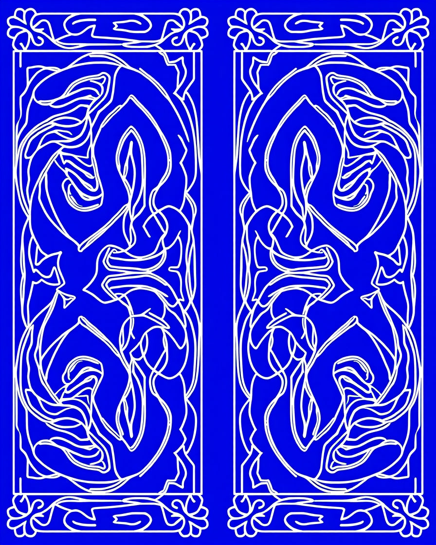 Ornate Blue White Flourish Pattern Rug