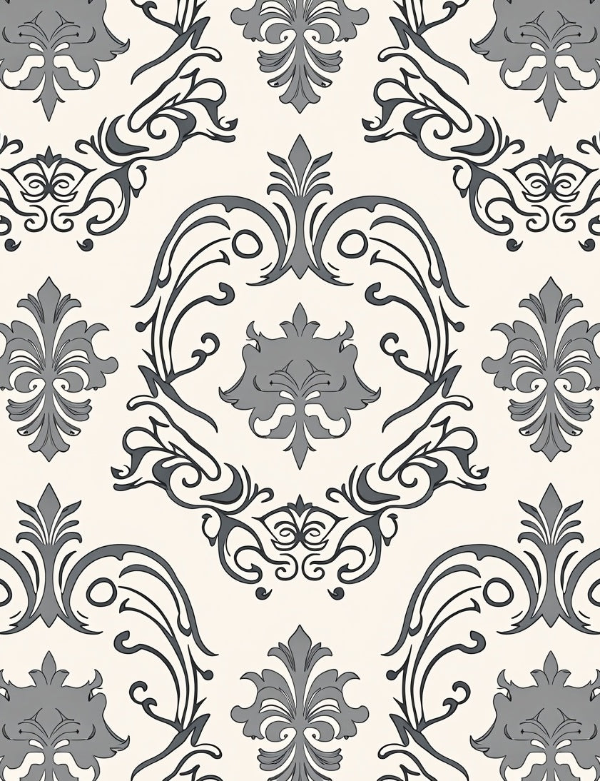Classic Gray Cream Damask Pattern Rug