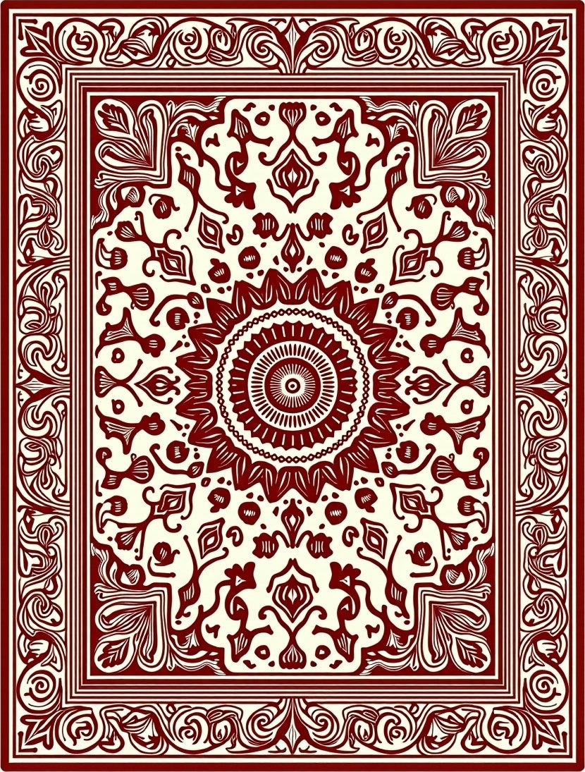 Ornate Red Mandala Patterned Rug