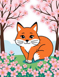 Cute Fox Amongst Pink Cherry Blossoms Rug