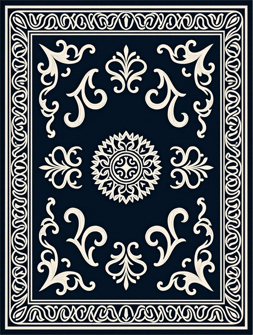 Elegant Ivory Floral Scrollwork Design Rug