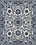 Classic Navy Floral Vines Artwork Rug