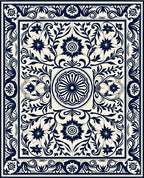Classic Navy Floral Vines Artwork Rug