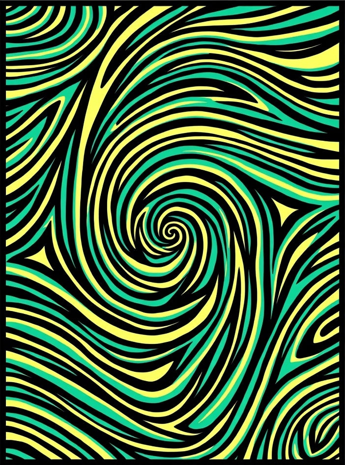 Black Yellow Teal Swirling Lines Rug