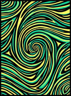 Black Yellow Teal Swirling Lines Rug