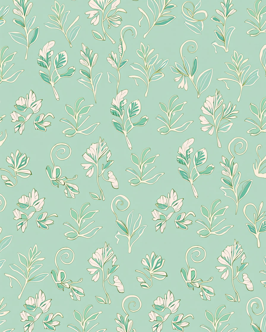 Mint Green Botanical Outline Design Rug
